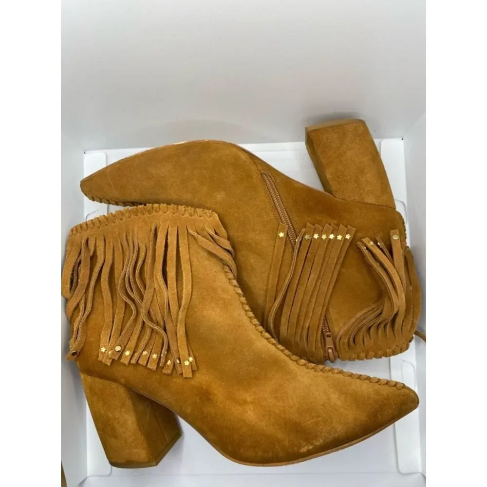Free People Jeffrey Campbell Ankle Booties 9 Brown Fringe Suede Coastal Cowgirl